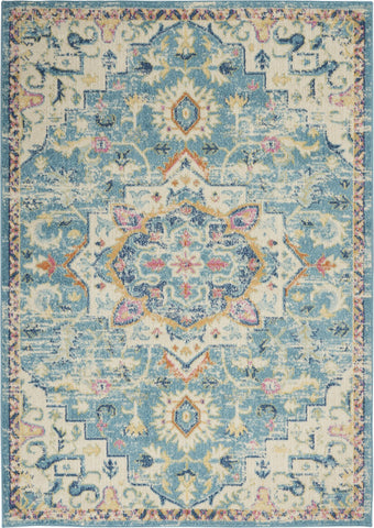 5’ x 7’ Light Blue and Ivory Distressed Area Rug