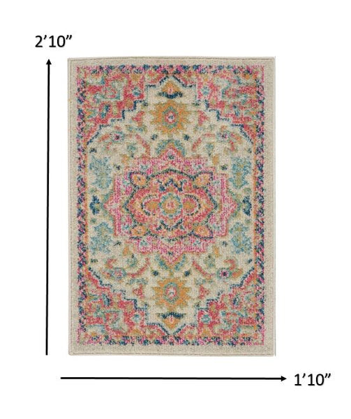 2’ x 3’ Ivory and Pink Medallion Scatter Rug