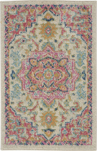 2’ x 3’ Ivory and Pink Medallion Scatter Rug