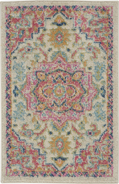 2’ x 3’ Ivory and Pink Medallion Scatter Rug