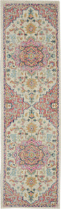 2’ x 6’ Ivory and Pink Medallion Runner Rug