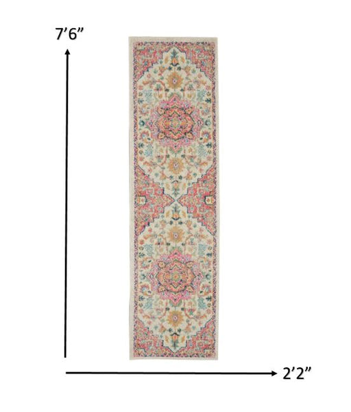 2’ x 8’ Ivory and Pink Medallion Scatter Rug