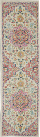 2’ x 8’ Ivory and Pink Medallion Scatter Rug