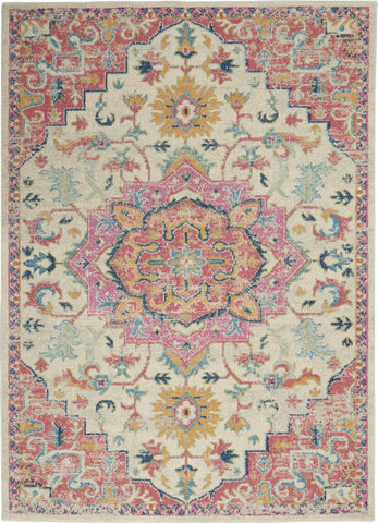 4’ x 6’ Ivory and Pink Medallion Area Rug