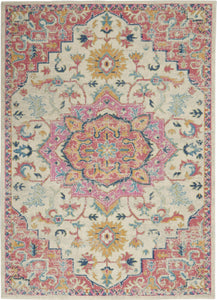 5’ x 7’ Ivory and Pink Medallion Area Rug