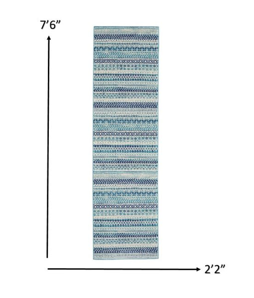 2’ x 8’ Navy Blue Ornate Stripes Runner Rug