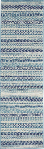 2’ x 8’ Navy Blue Ornate Stripes Runner Rug