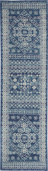 2’ x 8’ Navy Blue and Ivory Persian Motifs Runner Rug