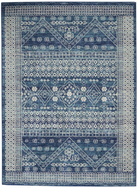 4’ x 6’ Navy Blue and Ivory Persian Motifs Area Rug