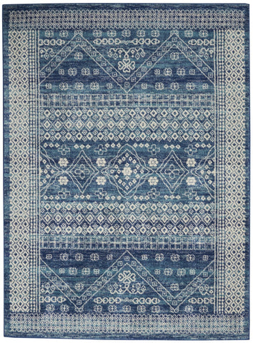 4’ x 6’ Navy Blue and Ivory Persian Motifs Area Rug