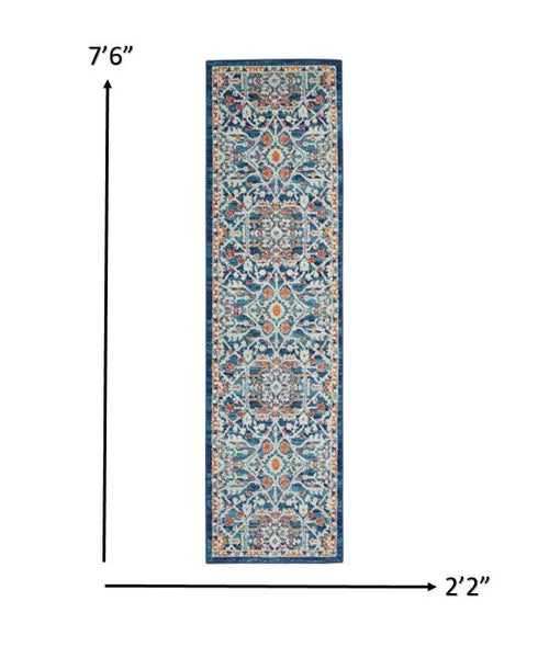 2’ x 8’ Blue White Multi Medallion Runner Rug