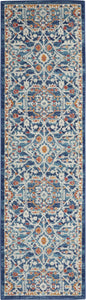 2’ x 8’ Blue White Multi Medallion Runner Rug