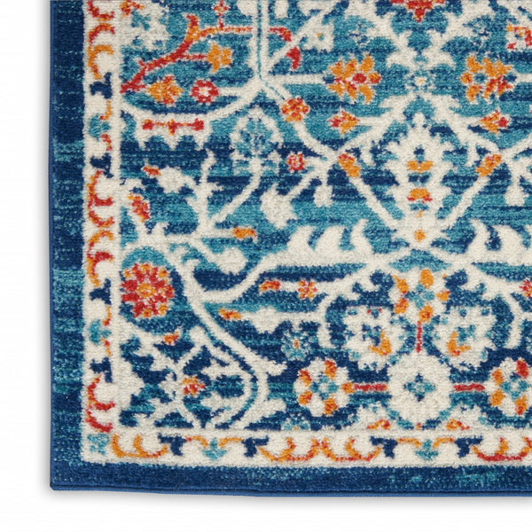 2’ x 8’ Blue White Multi Medallion Runner Rug