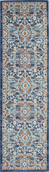 2’ x 8’ Blue White Multi Medallion Runner Rug