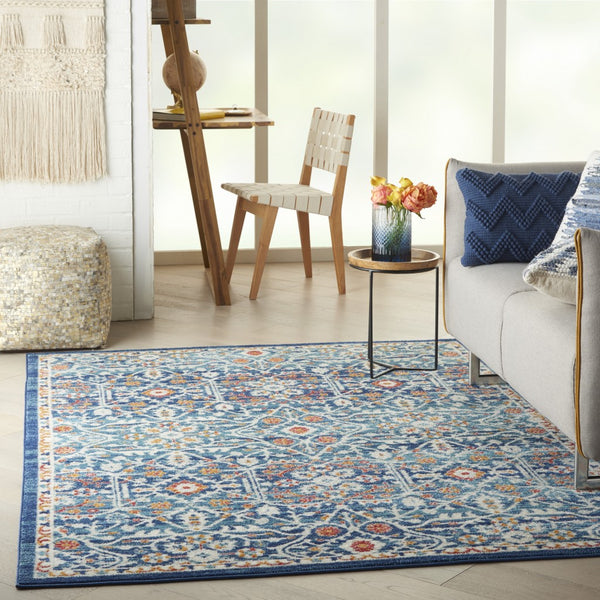 4’ x 6’ Blue White Multi Medallion Area Rug