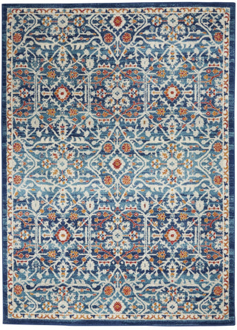 4’ x 6’ Blue White Multi Medallion Area Rug