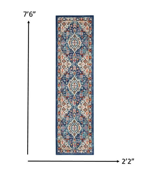 2’ x 8’ Blue and Ivory Medallion Runner Rug