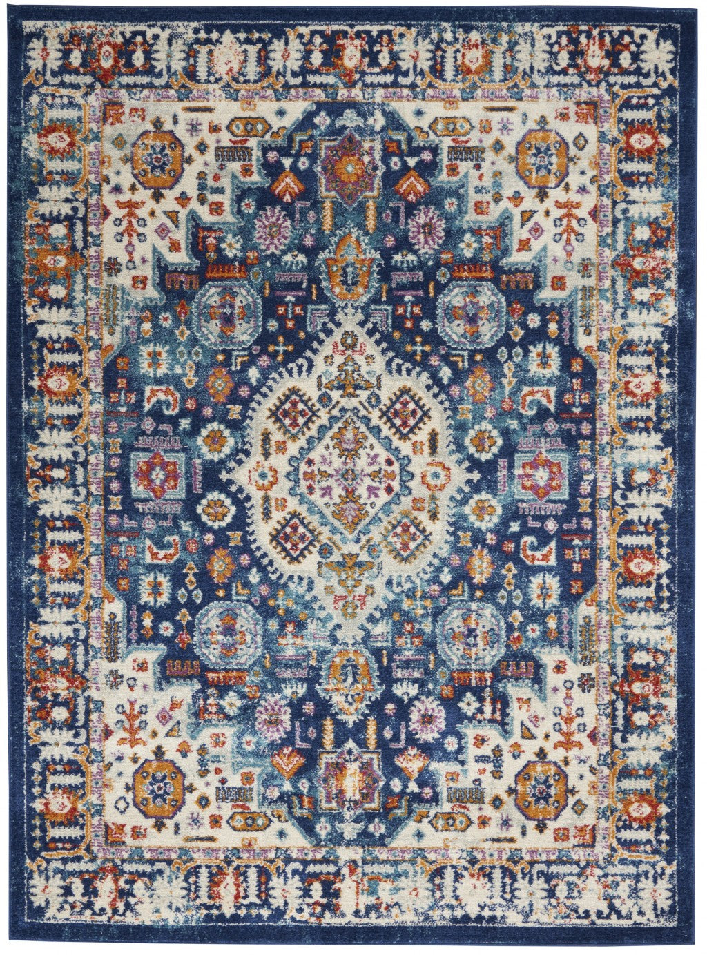 4’ x 6’ Blue and Ivory Medallion Area Rug