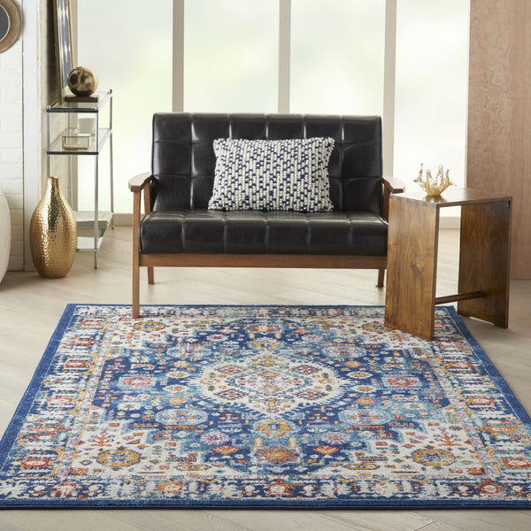 4’ x 6’ Blue and Ivory Medallion Area Rug