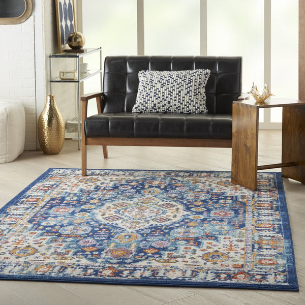 5’ x 7’ Blue and Ivory Medallion Area Rug