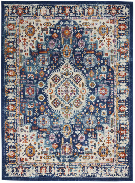 5’ x 7’ Blue and Ivory Medallion Area Rug