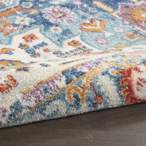 2’ x 3’ Ivory and Blue Floral Motifs Scatter Rug