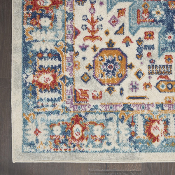 2’ x 3’ Ivory and Blue Floral Motifs Scatter Rug