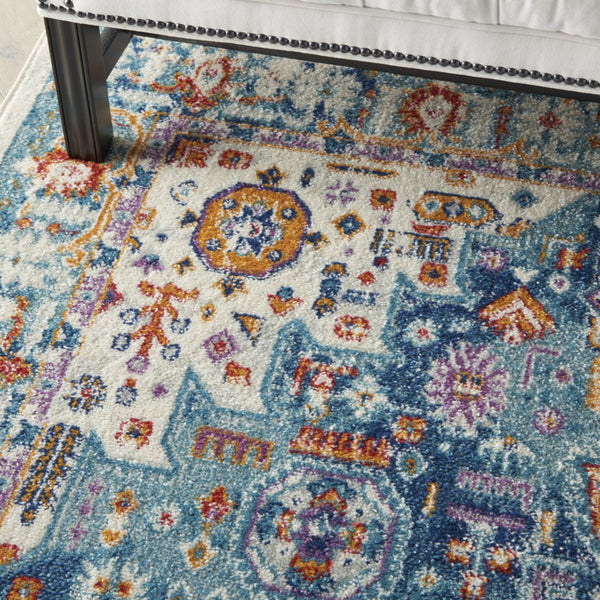 5’ x 7’ Ivory and Blue Floral Motifs Area Rug