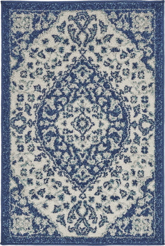 2’ x 3’ Ivory and Blue Medallion Scatter Rug