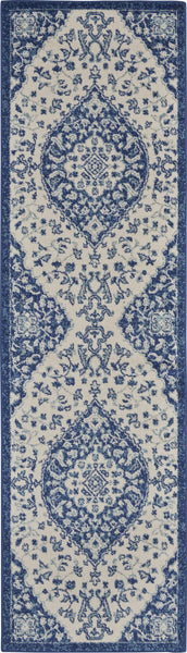 2’ x 8’ Ivory and Blue Medallion Runner Rug