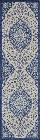 2’ x 8’ Ivory and Blue Medallion Runner Rug