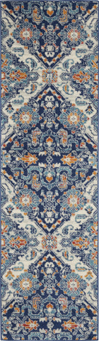 2’ x 8’ Blue and Ivory Persian Patterns Runner Rug