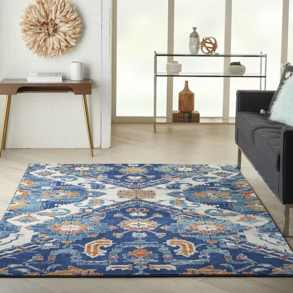 5’ x 7’ Blue and Ivory Persian Patterns Area Rug