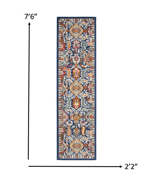 2’ x 8’ Blue and Gold Intricate Runner Rug