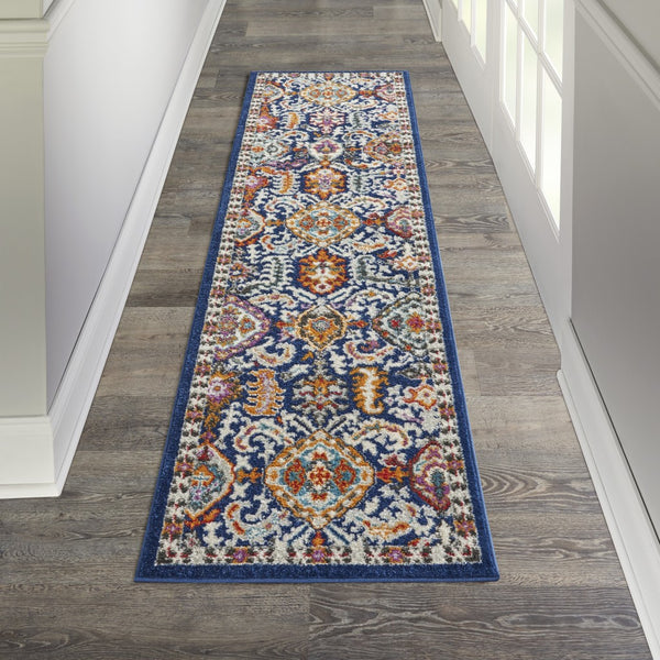 2’ x 8’ Blue and Gold Intricate Runner Rug