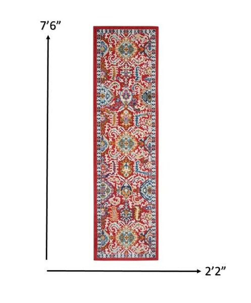 2’ x 8’ Red and Multicolor Decorative Runner Rug