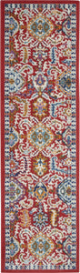 2’ x 8’ Red and Multicolor Decorative Runner Rug