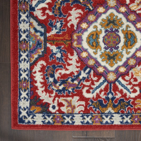 2’ x 8’ Red and Multicolor Decorative Runner Rug