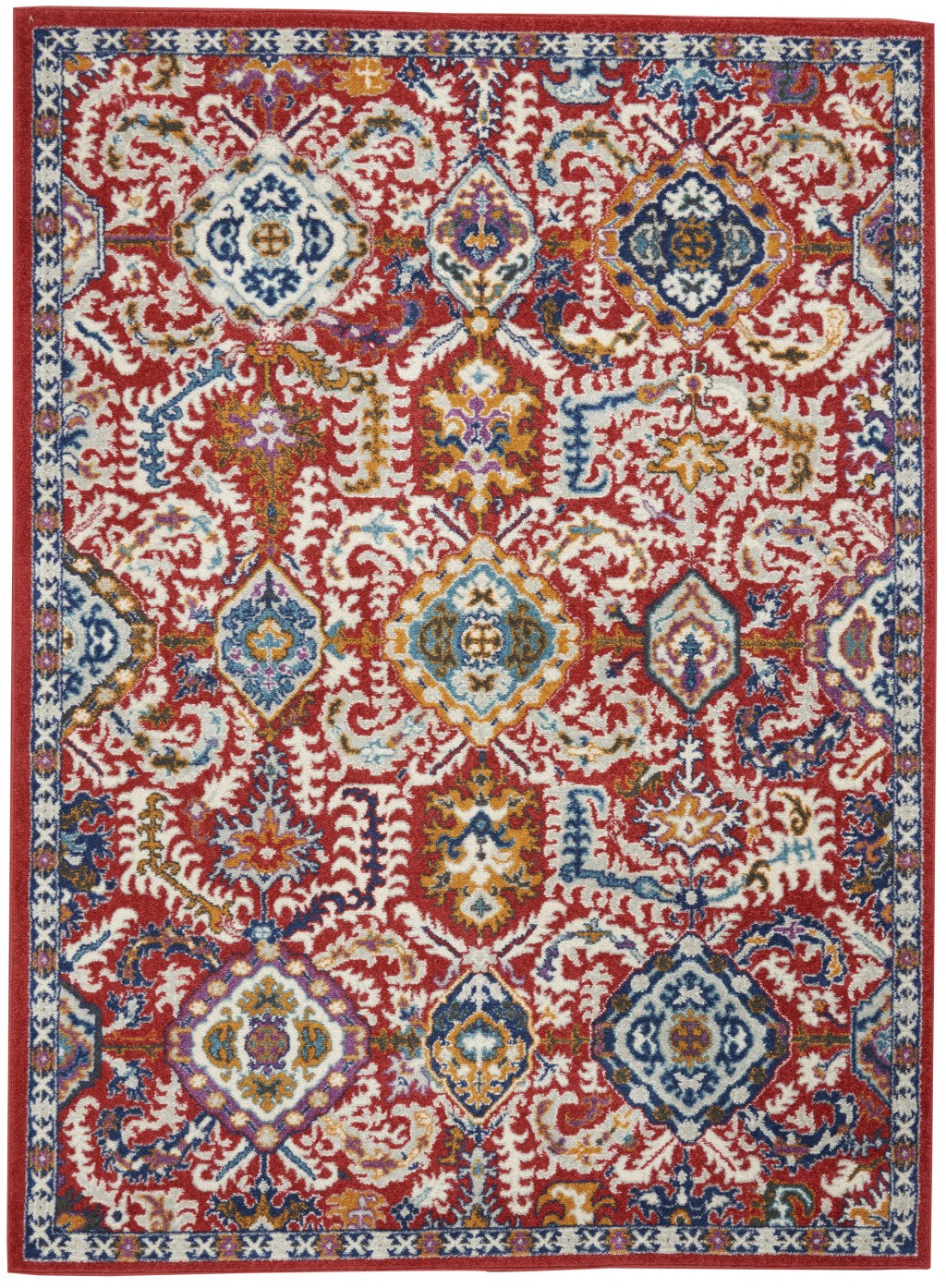 5’ x 7’ Red and Multicolor Decorative Area Rug