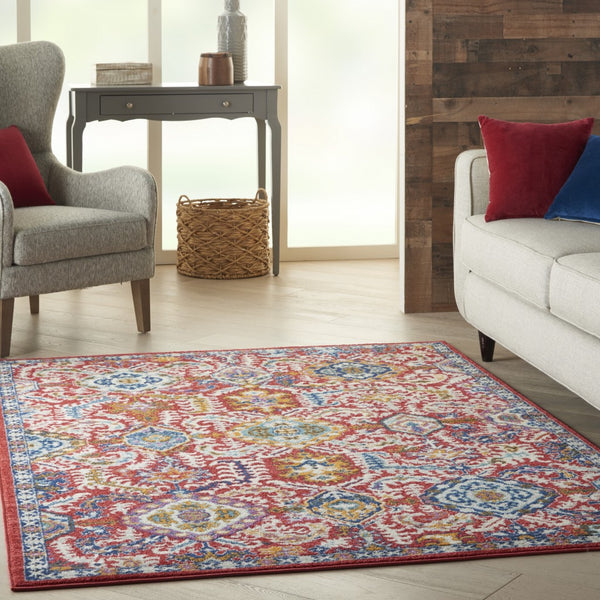 5’ x 7’ Red and Multicolor Decorative Area Rug