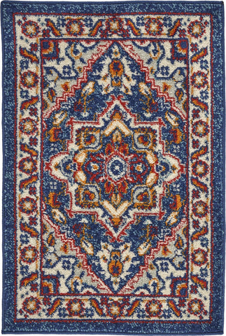 2’ x 3’ Blue and Ruby Medallion Scatter Rug