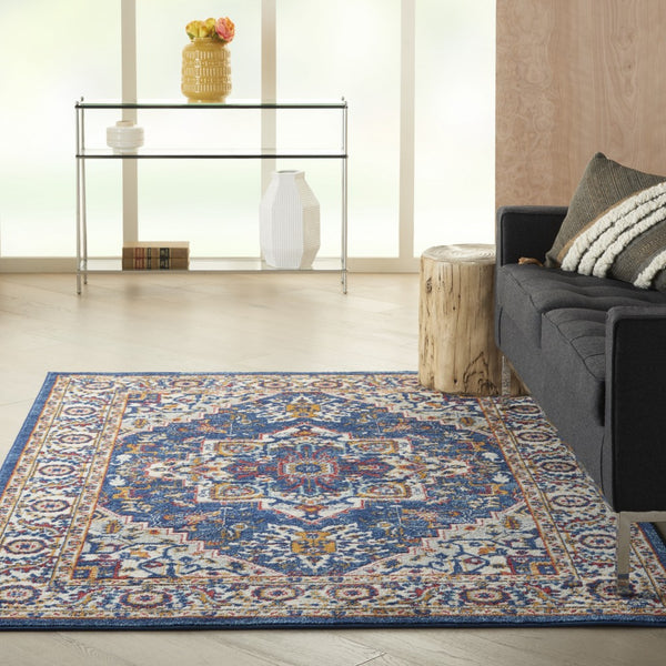 5’ x 7’ Blue and Ruby Medallion Area Rug