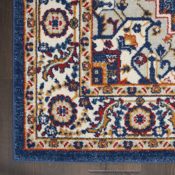 5’ x 7’ Blue and Ruby Medallion Area Rug