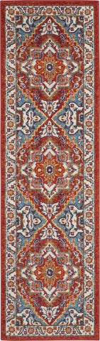 2’ x 8’ Red and Ivory Medallion Runner Rug