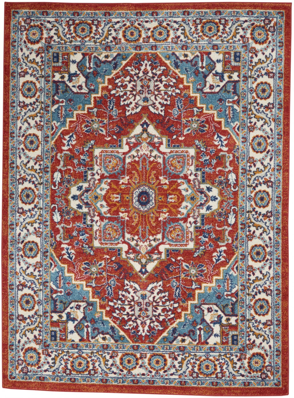 4’ x 6’ Red and Ivory Medallion Area Rug