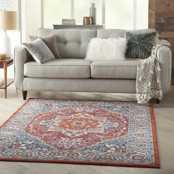 4’ x 6’ Red and Ivory Medallion Area Rug