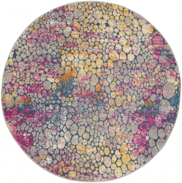 4’ Round Yellow and Pink Coral Reef Area Rug