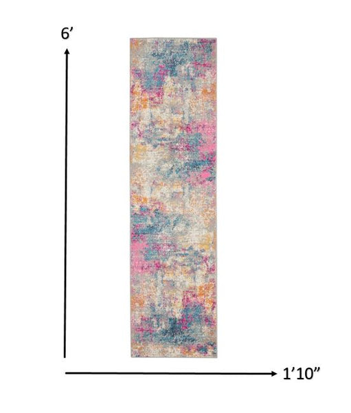 2’ x 6’ Ivory and Multi Abstract Runner Rug