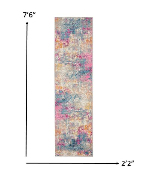 2’ x 8’ Ivory and Multi Abstract Runner Rug