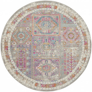 4’ Round Gray Distressed Ornamental Area Rug